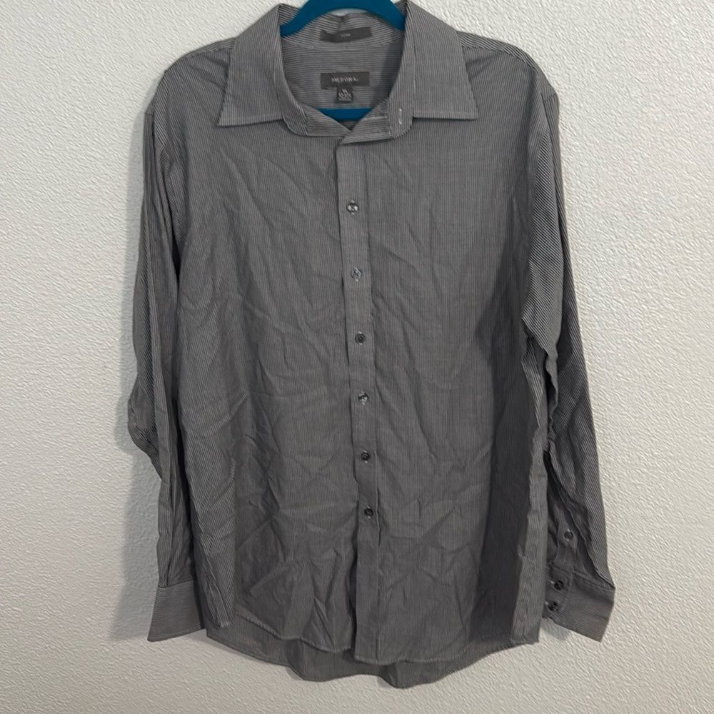 Merona-fitted long sleeve button down- gets and white striped-Size XL 17-17.5